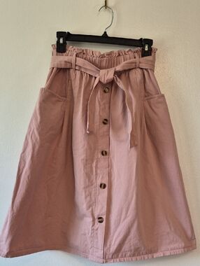 Sadie & Love Dusty Rose Cotton Skirt Belted Casual